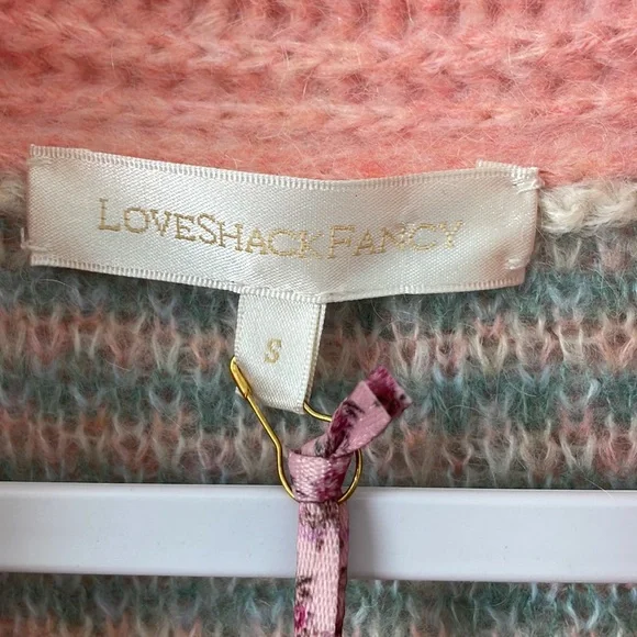 Love Shack Fancy Jeeves Plaid Button Down Wool Cardigan NWT Small Pink Preppy - Picture 5 of 10